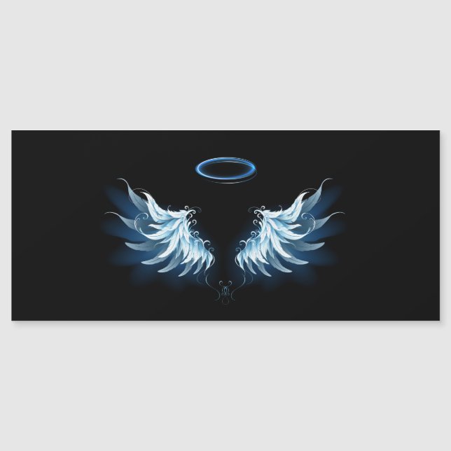 Blå glowing Angel Vingar på svart bakgrund (Framsida)
