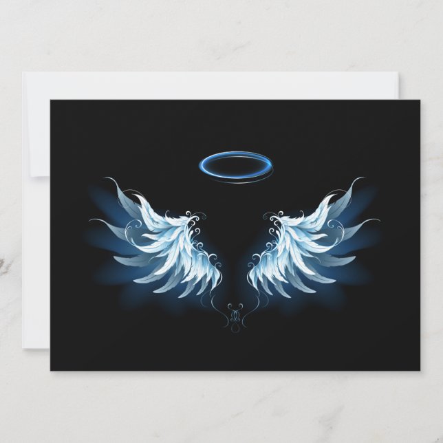 Blå glowing Angel Vingar på svart bakgrund (Framsida)