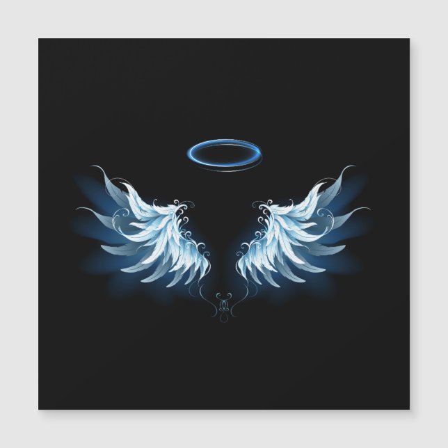 Blå glowing Angel Vingar på svart bakgrund (Framsida)