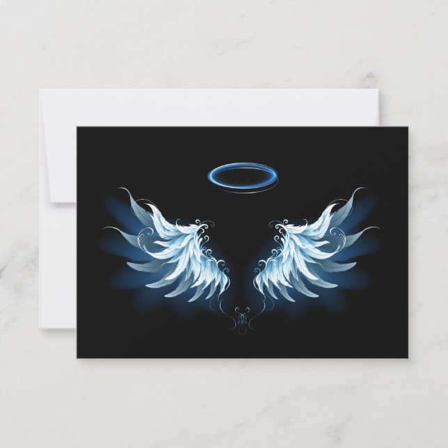 Blå glowing Angel Vingar på svart bakgrund (Framsida)