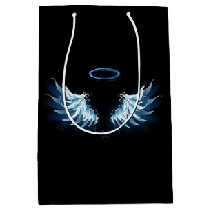 Blå glowing Angel Vingar på svart bakgrund