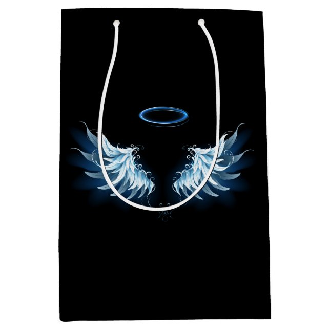 Blå glowing Angel Vingar på svart bakgrund (Framsidan)