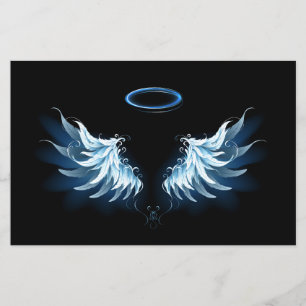Blå glowing Angel Vingar på svart bakgrund