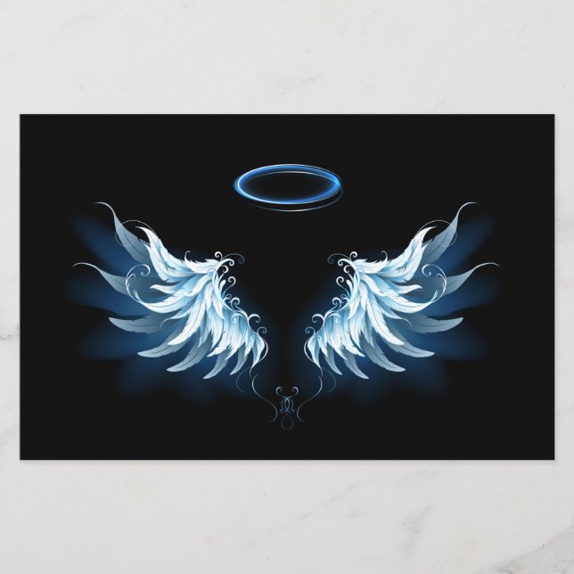 Blå glowing Angel Vingar på svart bakgrund (Framsida)