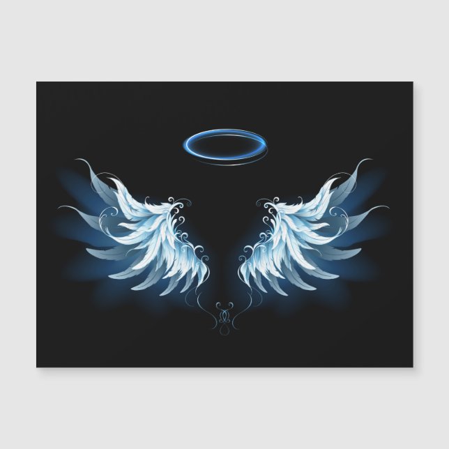 Blå glowing Angel Vingar på svart bakgrund (Framsida)