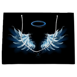 Blå glowing Angel Vingar på svart bakgrund