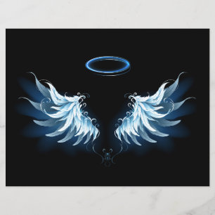 Blå glowing Angel Vingar på svart bakgrund
