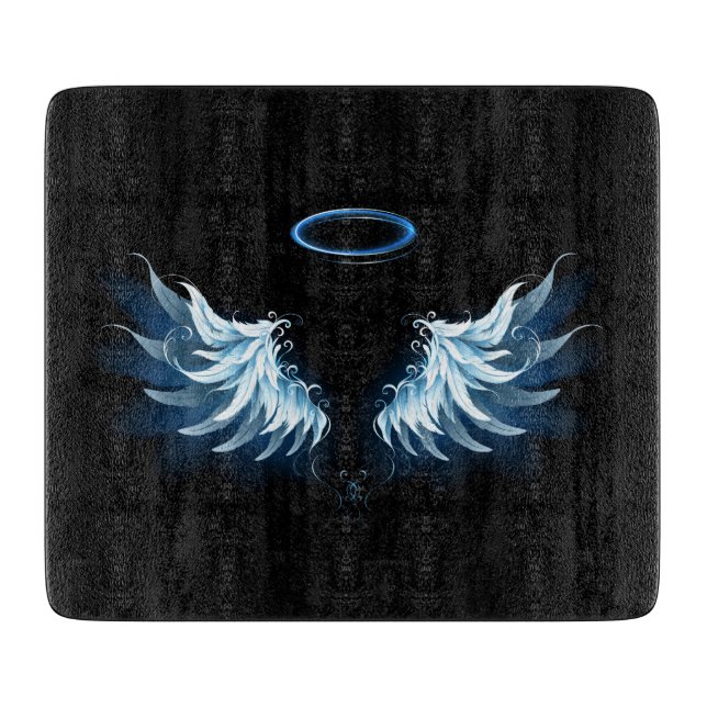 Blå glowing Angel Vingar på svart bakgrund (Framsidan)