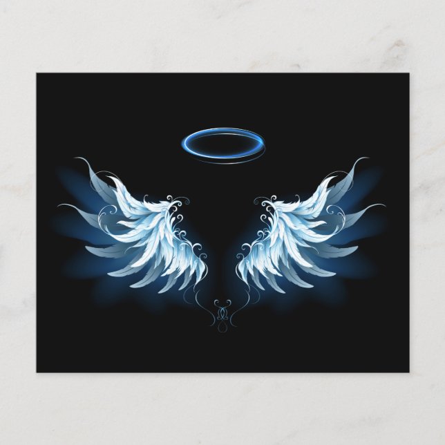 Blå glowing Angel Vingar på svart bakgrund (Framsida)