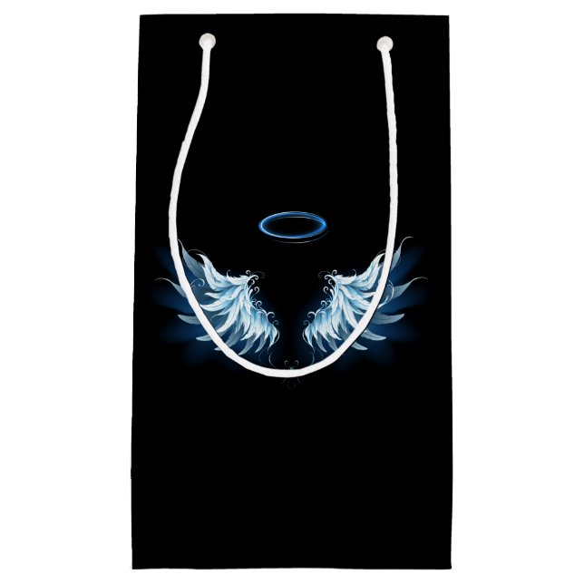 Blå glowing Angel Vingar på svart bakgrund (Framsidan)