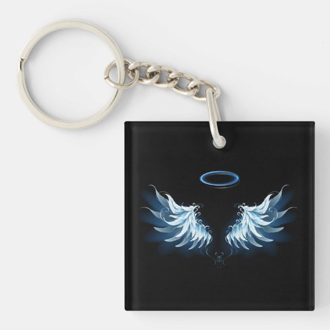 Blå glowing Angel Vingar på svart bakgrund (Framsidan)