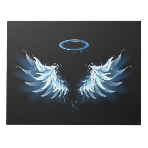 Blå glowing Angel Vingar på svart bakgrund Anteckningsblock