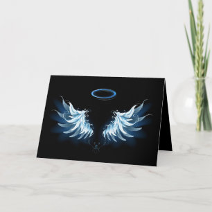 Blå glowing Angel Vingar på svart bakgrund Anteckningskort