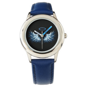 Blå glowing Angel Vingar på svart bakgrund Armbandsur