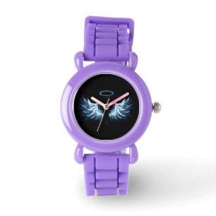 Blå glowing Angel Vingar på svart bakgrund Armbandsur