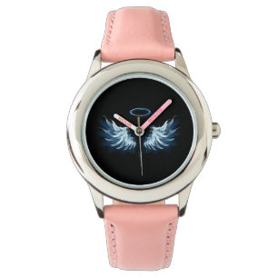 Blå glowing Angel Vingar på svart bakgrund Armbandsur