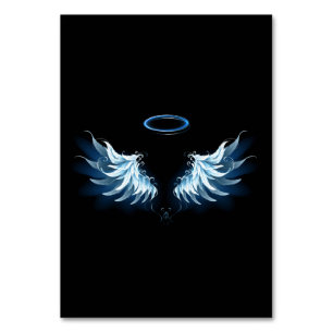 Blå glowing Angel Vingar på svart bakgrund Bordsnummer