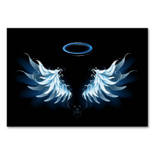 Blå glowing Angel Vingar på svart bakgrund Bordsnummer