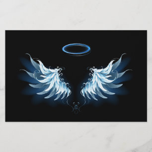 Blå glowing Angel Vingar på svart bakgrund Brevpapper
