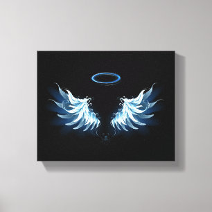 Blå glowing Angel Vingar på svart bakgrund Canvastryck