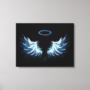 Blå glowing Angel Vingar på svart bakgrund Canvastryck