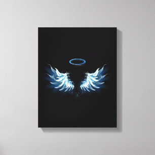 Blå glowing Angel Vingar på svart bakgrund Canvastryck