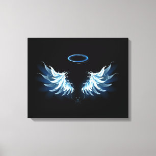 Blå glowing Angel Vingar på svart bakgrund Canvastryck