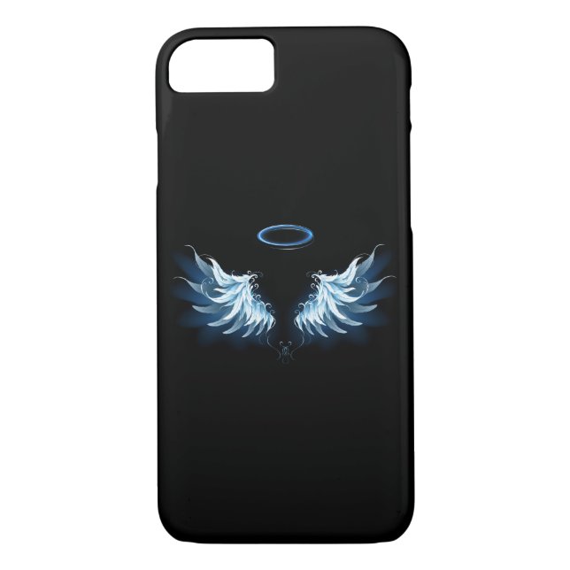 Blå glowing Angel Vingar på svart bakgrund Case-Mate iPhone Skal (Baksida)