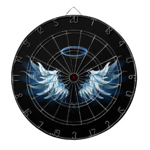 Blå glowing Angel Vingar på svart bakgrund Darttavla