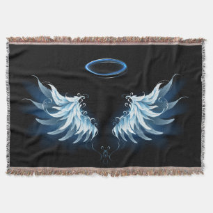 Blå glowing Angel Vingar på svart bakgrund Filt