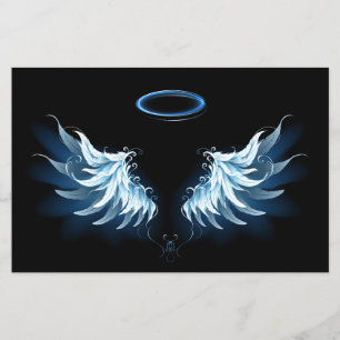 Blå glowing Angel Vingar på svart bakgrund Flygblad