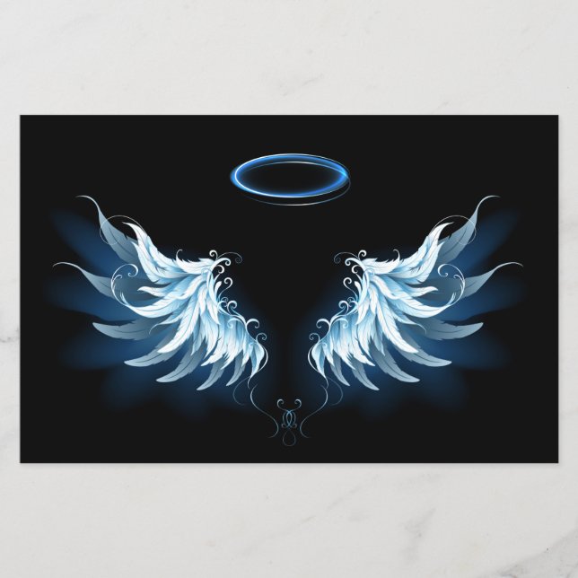 Blå glowing Angel Vingar på svart bakgrund Flygblad (Framsidan)