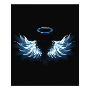 Blå glowing Angel Vingar på svart bakgrund Fototryck