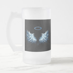 Blå glowing Angel Vingar på svart bakgrund Frostat Ölglas