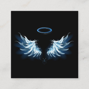 Blå glowing Angel Vingar på svart bakgrund Fyrkantigt Visitkort