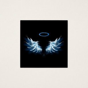 Blå glowing Angel Vingar på svart bakgrund Fyrkantigt Visitkort