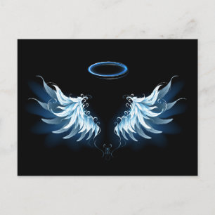 Blå glowing Angel Vingar på svart bakgrund Inbjudan Vykort