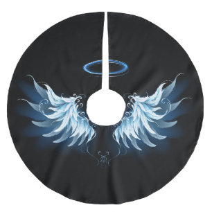 Blå glowing Angel Vingar på svart bakgrund Julgransmatta Borstad Polyester