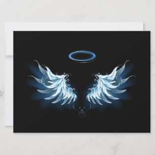 Blå glowing Angel Vingar på svart bakgrund Julkort