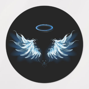 Blå glowing Angel Vingar på svart bakgrund Klistermärke