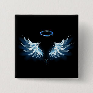 Blå glowing Angel Vingar på svart bakgrund Knapp