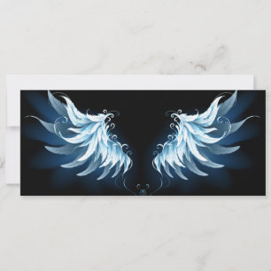 Blå glowing Angel Vingar på svart bakgrund Kort