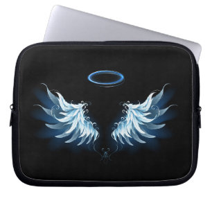 Blå glowing Angel Vingar på svart bakgrund Laptop Fodral
