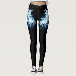 Blå glowing Angel Vingar på svart bakgrund Leggings