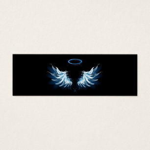 Blå glowing Angel Vingar på svart bakgrund Litet Visitkort