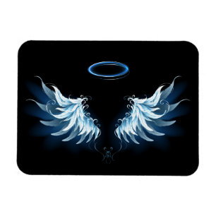 Blå glowing Angel Vingar på svart bakgrund Magnet