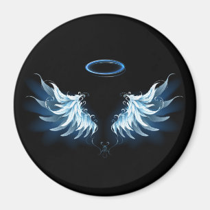Blå glowing Angel Vingar på svart bakgrund Magnet