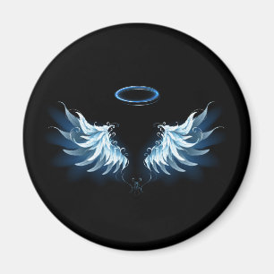 Blå glowing Angel Vingar på svart bakgrund Magnet