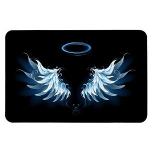 Blå glowing Angel Vingar på svart bakgrund Magnet