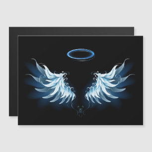 Blå glowing Angel Vingar på svart bakgrund Magnetisk Inbjudningskort